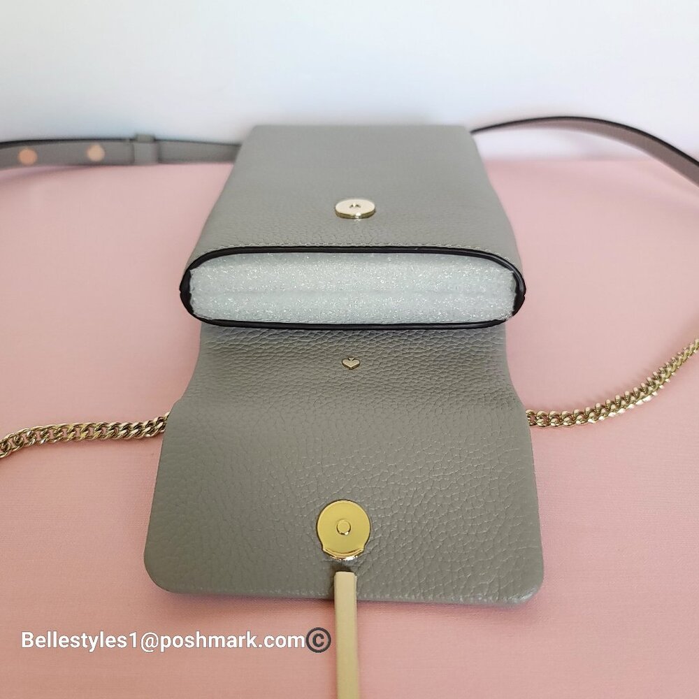 KATE SPADE Bradley North/South Pebbled Leather Phone Crossbody-True Taupe πβ - Picture 12 of 16